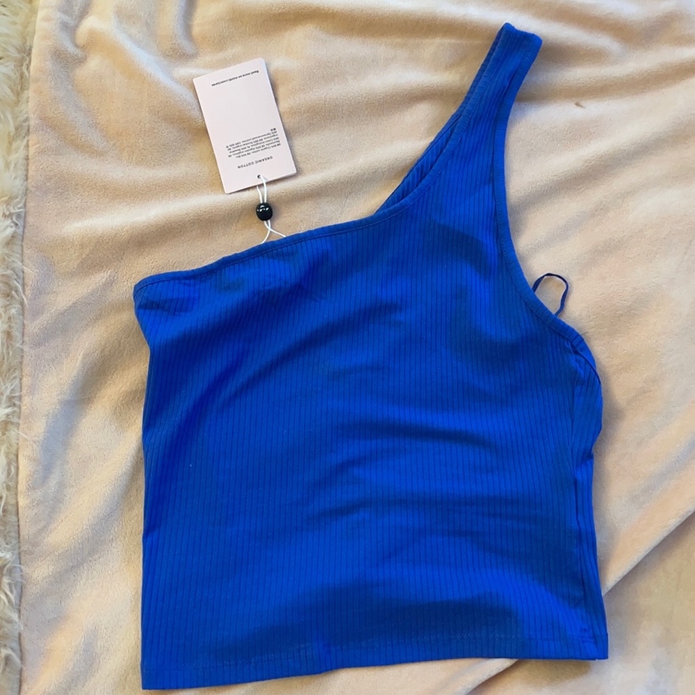 NWT Monki Blue One Shoulder Top - Picture 3 of 4